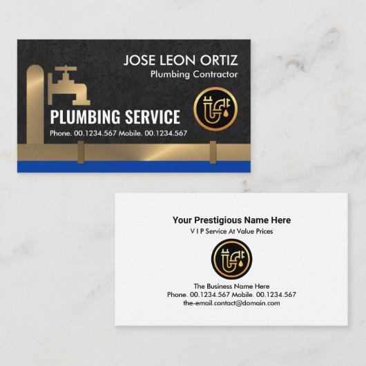 色あせた金ゴールドパイプが青い水を漏らす 名刺 (正面/裏面)