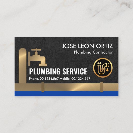 色あせた金ゴールドパイプが青い水を漏らす 名刺 (正面)