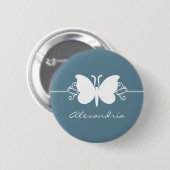 色あせた青い蝶の渦巻きボタン 缶バッジ (正面&裏面)