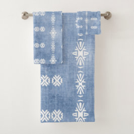 色あせた青い部族のパターン バスタオルセット
