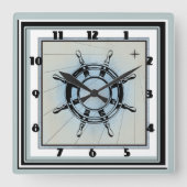 色あせた青航海のをテーマにした正方形 スクエア壁時計 (正面)