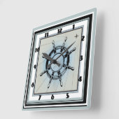 色あせた青航海のをテーマにした正方形 スクエア壁時計 (傾斜)