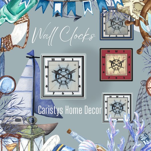 色あせた青航海のをテーマにした正方形 スクエア壁時計