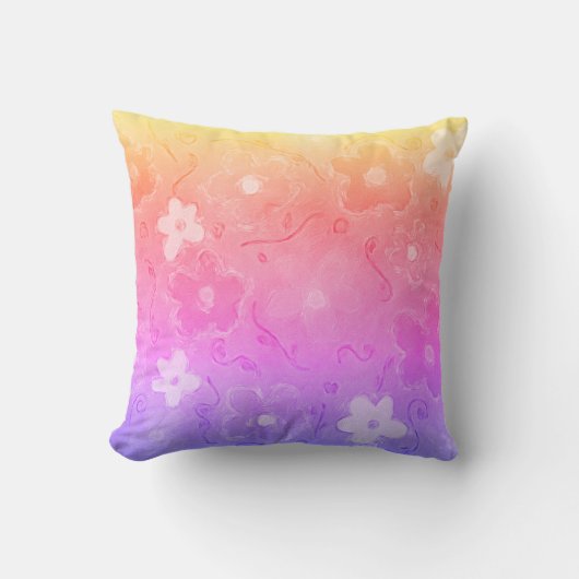 色あせカラフルた花 クッション (正面)