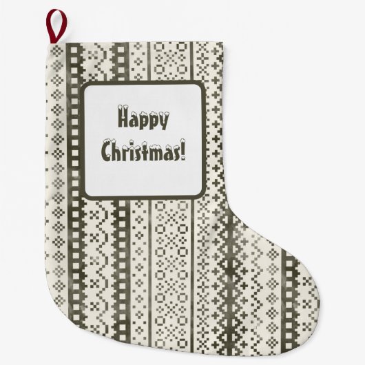 色あせフェアアイルニットウォーターカラーカビコールブラック ラージクリスマスストッキング (正面)