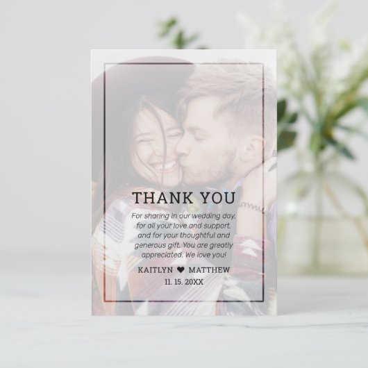 色あせモダンフォトミニマリストブラックタイポグラフィ サンキューカード (スタンド正面)