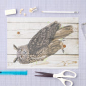 色あせ威厳のあるた木の板の上のフクロウ 薄葉紙 (クラフト)