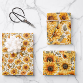色あせ素朴ひまわり水彩デザイン ラッピングペーパーシート