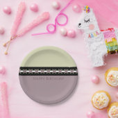 色あせ紫フローラアクセント付きデザイナーラウンド ペーパープレート (パーティー)