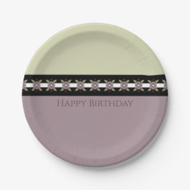 色あせ紫フローラアクセント付きデザイナーラウンド ペーパープレート