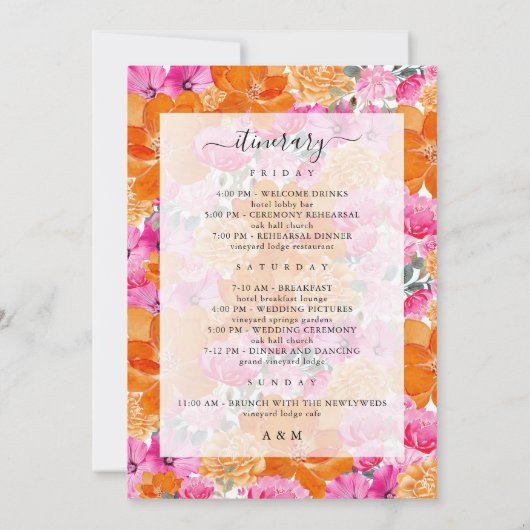 色あせ結婚たフローラのウェルカムレターの旅程カード 招待状 (裏面)