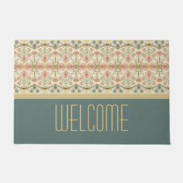 色あせ青とベージュデコレーターへようこそ ドアマット