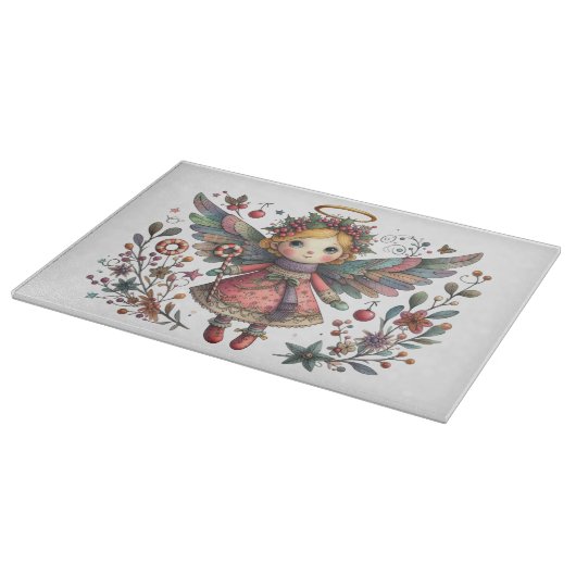 色お洒落の翼を持つ数々のクリスマス天使 カッティングボード (角)