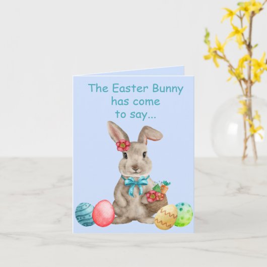 色お洒落付き卵のイースターバニー カード (黄色い花)