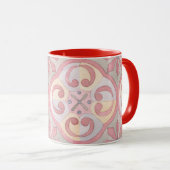 色かわいらしクラシックタイルフローラピンク、緑、赤 マグカップ (正面右)