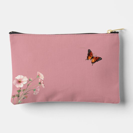 色かわいらし水彩ワイルドフラワーとモノグラム アクセサリーポーチ (裏面)