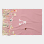 色かわいらし水彩ワイルドフラワーとモノグラム キッチンタオル (横)