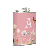 色かわいらし水彩ワイルドフラワーとモノグラム フラスク (右)