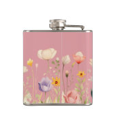 色かわいらし水彩ワイルドフラワーとモノグラム フラスク (裏面)
