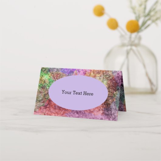 色かわいらし紫ピンクイエローグリーン渦巻き プレイスカード (裏面)