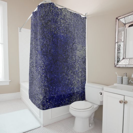 色が剥がれていく青い縞模様 シャワーカーテン (インサイチュ)