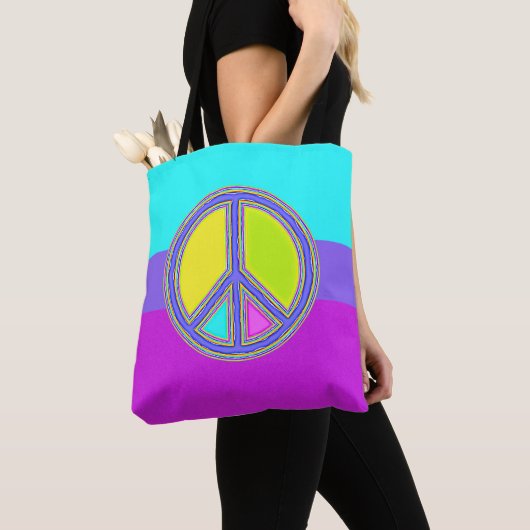 色が塗りつぶされたPEACE記号1 トートバッグ (クローズアップ)