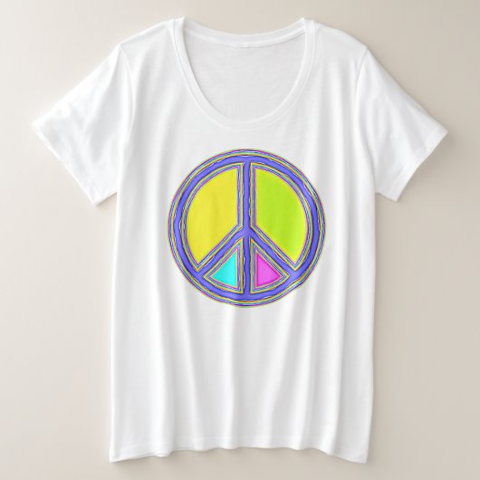 色が塗りつぶされたPEACE記号1 プラスサイズTシャツ (デザイン正面)