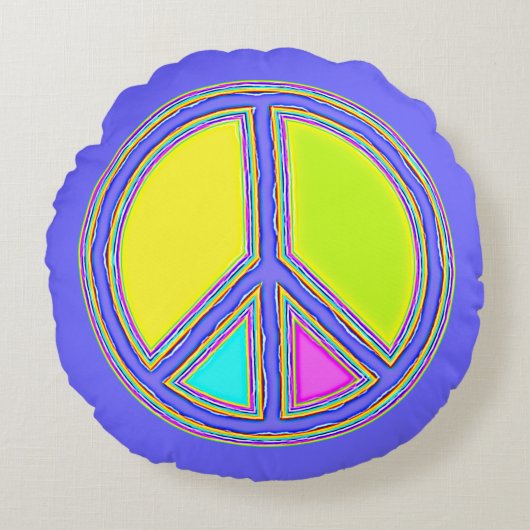色が塗りつぶされたPEACE記号1 ラウンドクッション (正面)