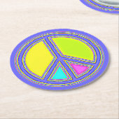 色が塗りつぶされたPEACE記号1 ラウンドペーパーコースター (アングル)