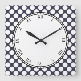 色で白いカラフルな水玉模様のローマディジット スクエア壁時計