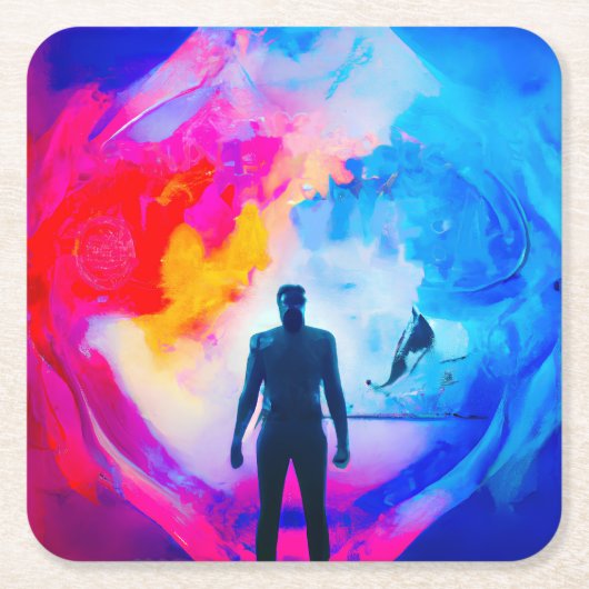 色で表示 スクエアペーパーコースター (正面)