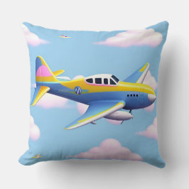 色とりどりのカートゥーン飛行機が輝く空を飛ぶ クッション