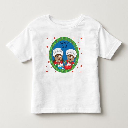 色とりどりのクリスマスエルフがお菓子を焼く トドラーTシャツ (正面)