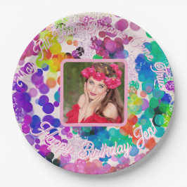色とりどりのハッピー・バースデー・ボケ写真 ペーパープレート