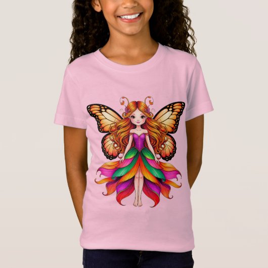 色とりどりの妖精と輝く蝶の羽 Tシャツ (正面)