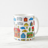 色とりどりの家や建物、木々 コーヒーマグカップ (正面右)