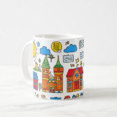 色とりどりの家や建物、木々 コーヒーマグカップ (正面左)