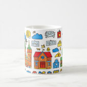 色とりどりの家や建物、木々 コーヒーマグカップ (中央)