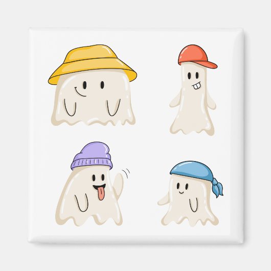 色とりどりの帽子をかぶった幽霊の友達たち マグネット (正面)