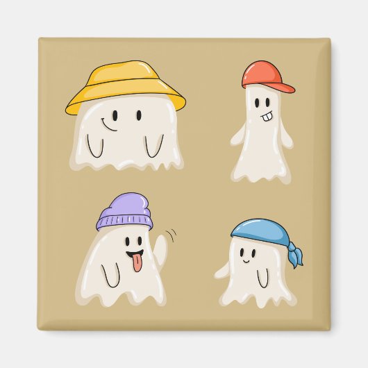 色とりどりの帽子をかぶった幽霊の友達たち マグネット (正面)