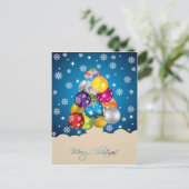 色とりどりの数々のクリスマスボールに輝く雪 シーズンポストカード (スタンド正面)