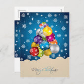色とりどりの数々のクリスマスボールに輝く雪 シーズンポストカード (正面/裏面)