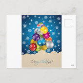 色とりどりの数々のクリスマスボールに輝く雪 シーズンポストカード (裏面)