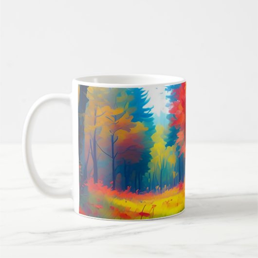 色とりどりの木々と花の森 コーヒーマグカップ (左)
