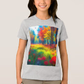 色とりどりの木々と花の森 トライブレンドTシャツ (正面)