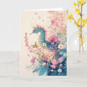 色とりどりの海の優雅なタツノオトシゴ カード (黄色い花)
