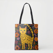 色とりどりの猫のトートバッグ 花柄と癒し トートバッグ (正面)