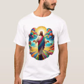 色とりどりの空を見下ろす美しい二面のイエス Tシャツ (正面)