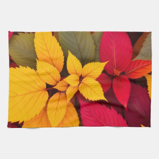 色とりどりの紅葉 植物画デザイン キッチンタオル (横)
