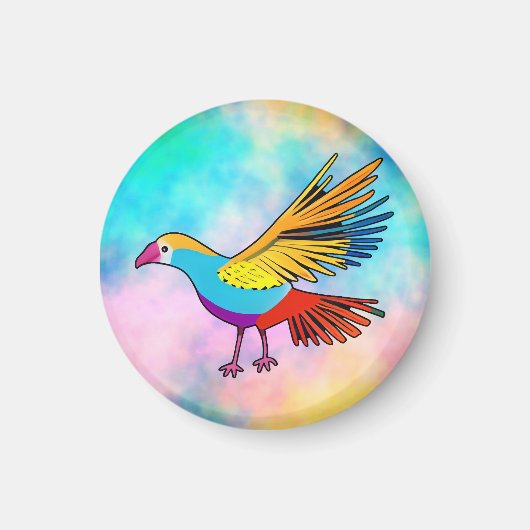 色とりどりの翼を広げた鳥 マグネット (正面)